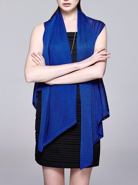 Royal Blue Solid Asymmetrical Sleeveless Cardigan - StyleWe.com